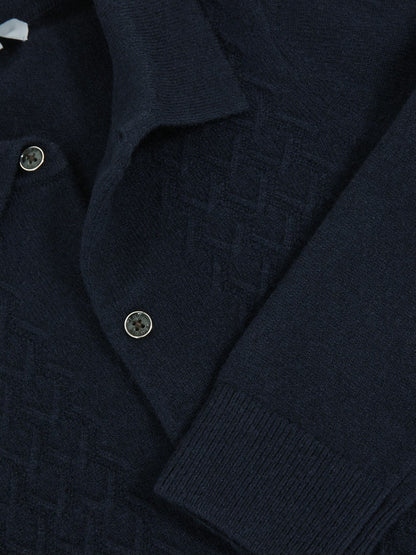 Reiss 3-9 yrs Wool V-Stitch Button-Through Cardigan in Navy Blue