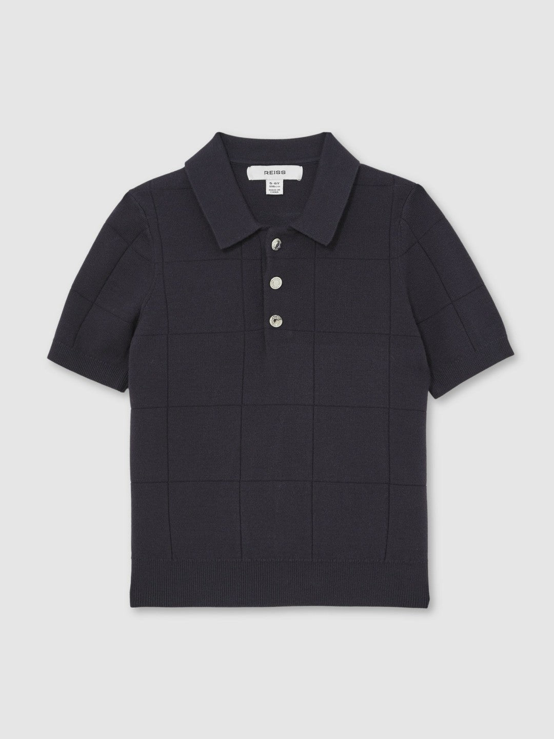 Reiss 13-14 yrs Stitch-Detail Press-Stud Polo Shirt in Navy Blue