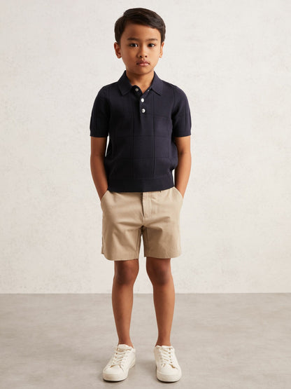 Reiss 13-14 yrs Stitch-Detail Press-Stud Polo Shirt in Navy Blue