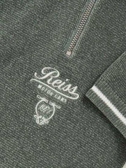 Reiss 9-13 yrs Chenille Tipped Motor Cars Polo Shirt in Dark Sage Green/White
