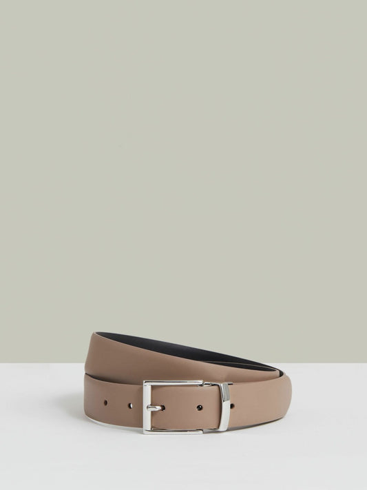Reiss Reversible Leather Belt in Dark Stone/Navy