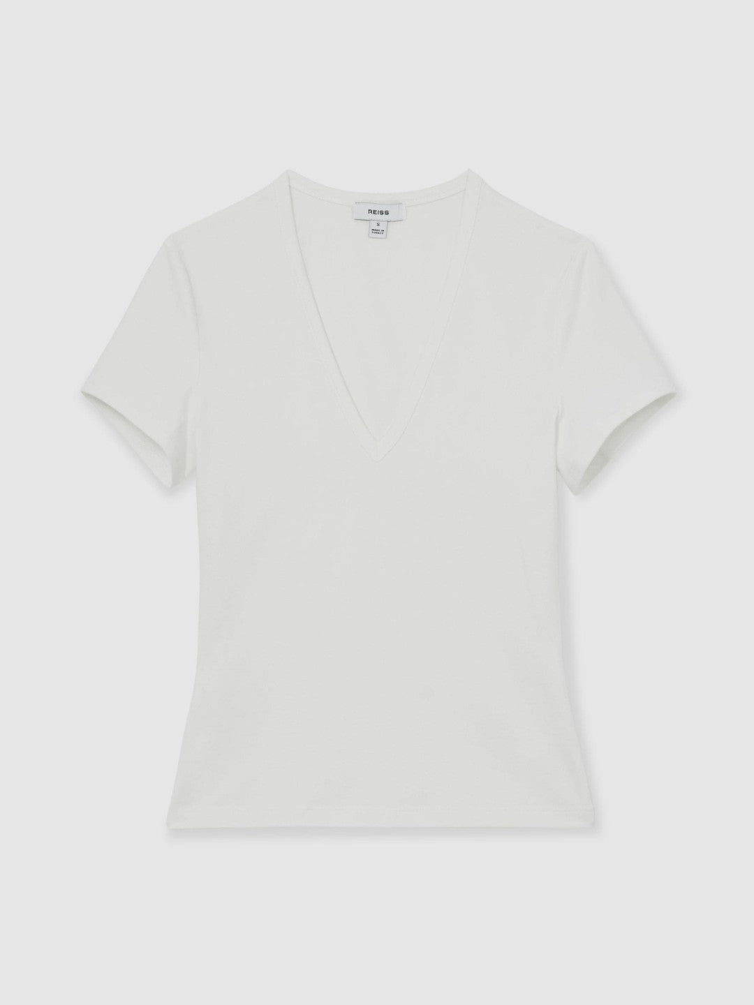 Reiss Stretch Cotton V-Neck T-Shirt in White