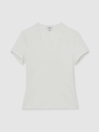 Reiss Stretch Cotton V-Neck T-Shirt in White