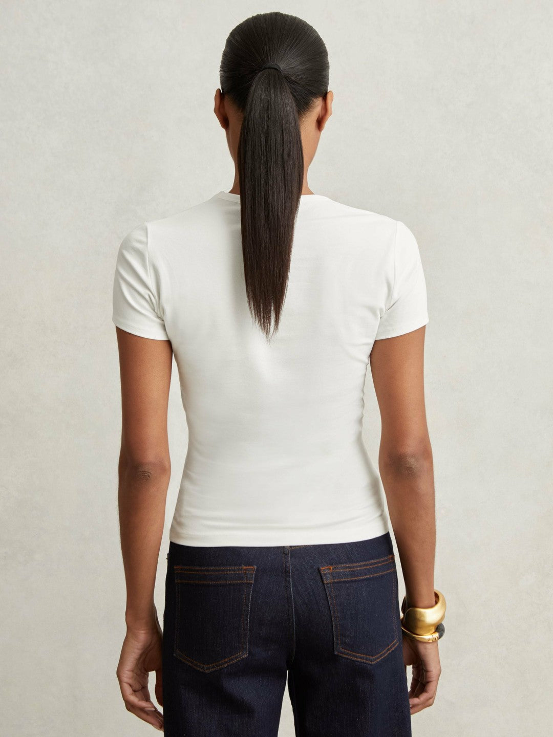 Reiss Stretch Cotton V-Neck T-Shirt in White