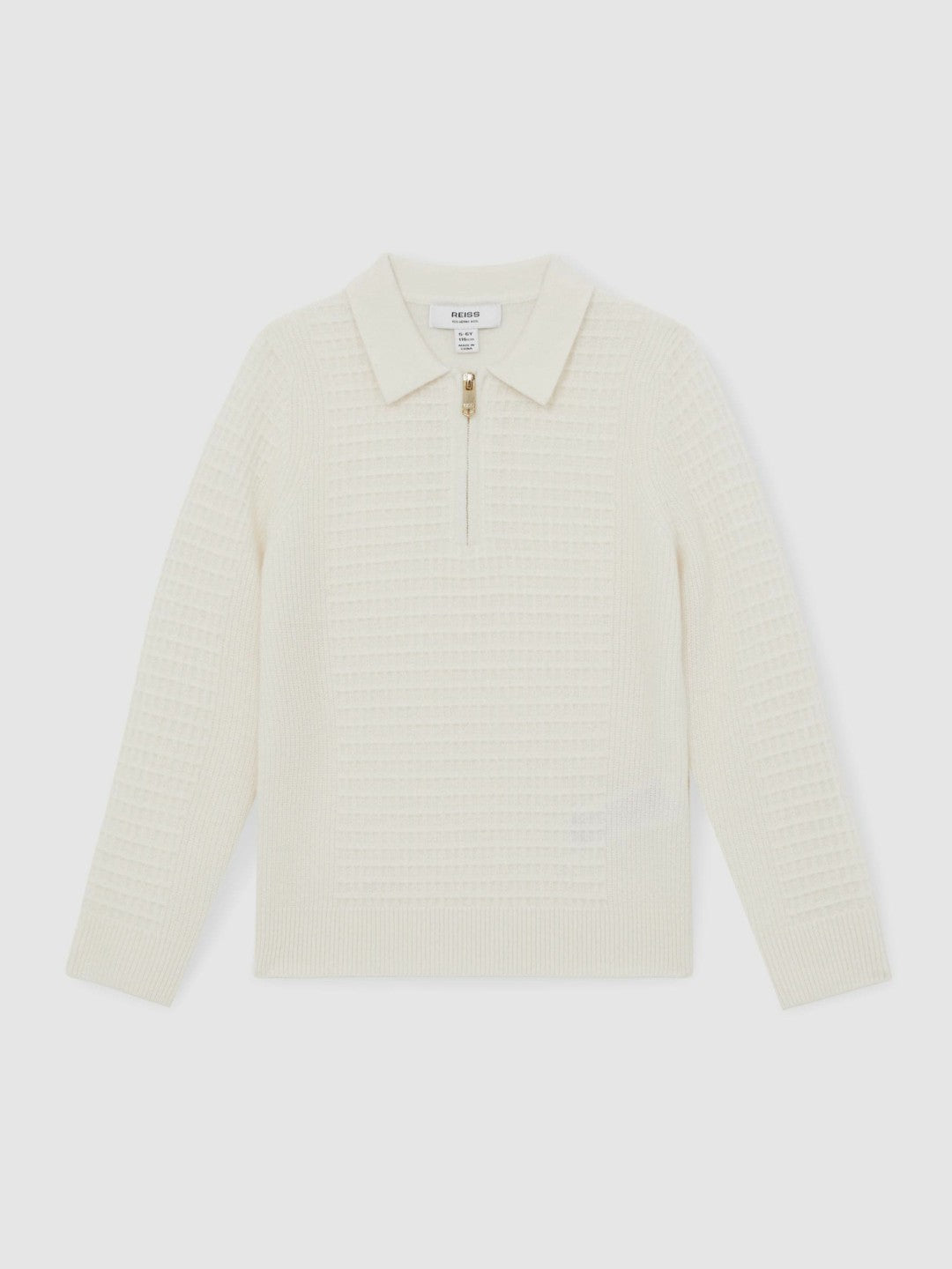 Reiss 13-14 yrs Wool Waffle-Knit Half-Zip Polo Shirt in Off White