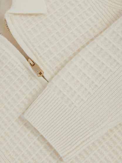 Reiss 13-14 yrs Wool Waffle-Knit Half-Zip Polo Shirt in Off White