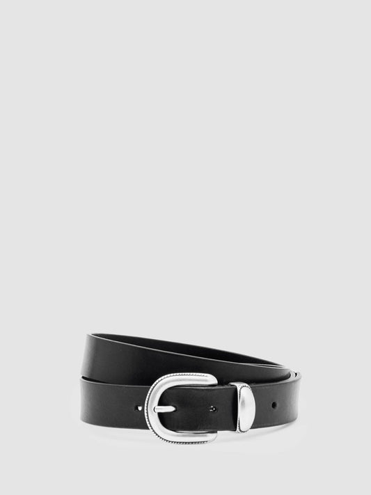 Reiss Leather Western Belt in Black