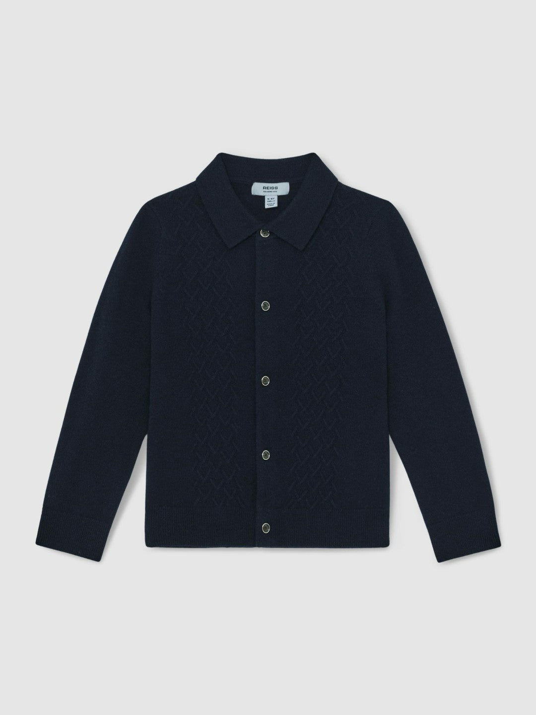 Reiss 13-14 yrs Wool V-Stitch Button-Through Cardigan in Navy Blue