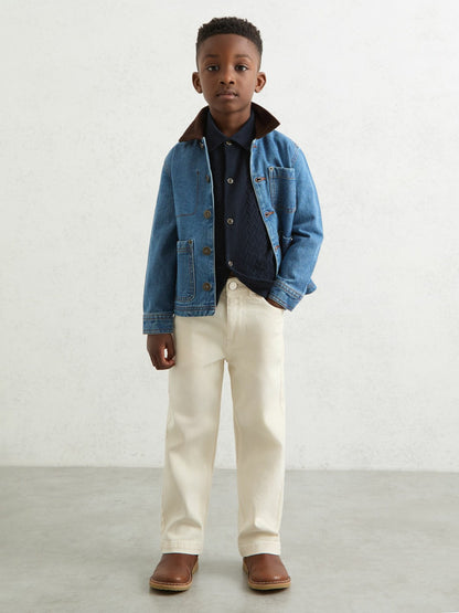 Reiss 13-14 yrs Wool V-Stitch Button-Through Cardigan in Navy Blue