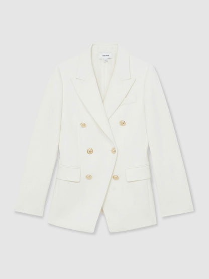 Reiss Double-Breasted Twill Suit Blazer With Wool in White