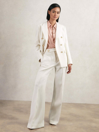 Reiss Double-Breasted Twill Suit Blazer With Wool in White
