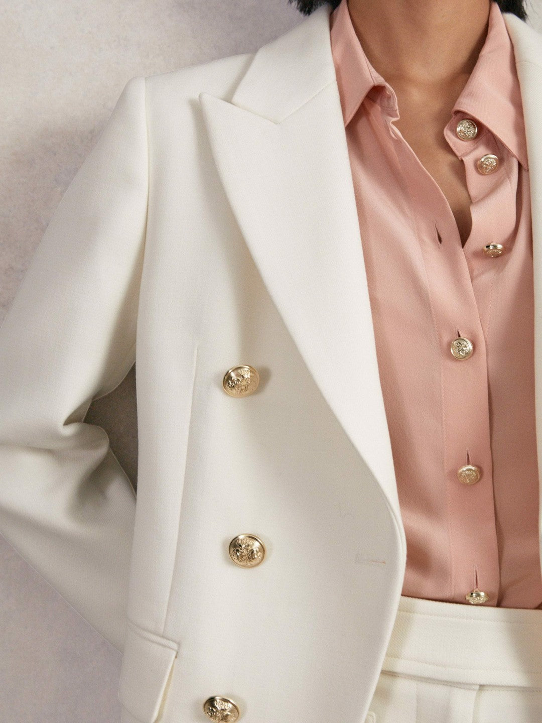 Reiss Double-Breasted Twill Suit Blazer With Wool in White