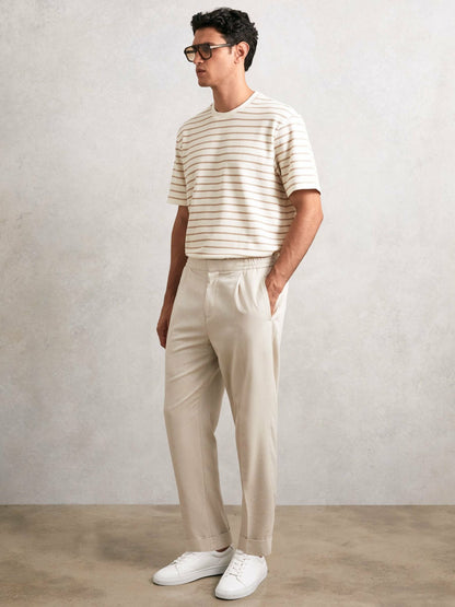 Reiss Cotton Textured Stripe T-Shirt in Oatmeal/White
