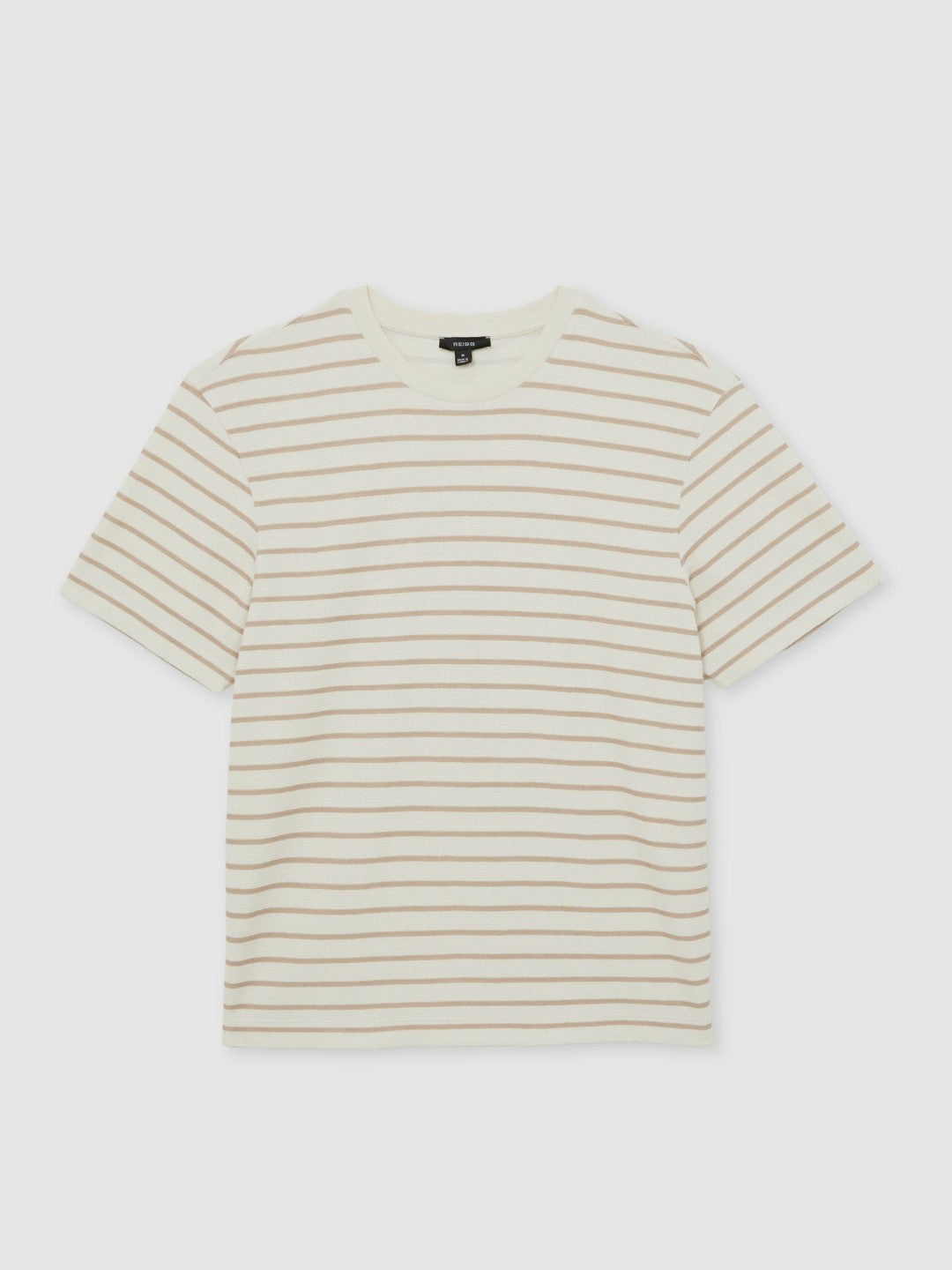Reiss Cotton Textured Stripe T-Shirt in Oatmeal/White