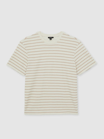 Reiss Cotton Textured Stripe T-Shirt in Oatmeal/White