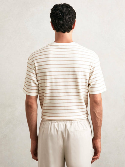 Reiss Cotton Textured Stripe T-Shirt in Oatmeal/White