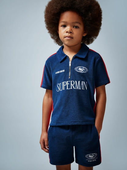 Reiss 3-9 yrs Superman Towelling Polo Shirt in Blue/Red