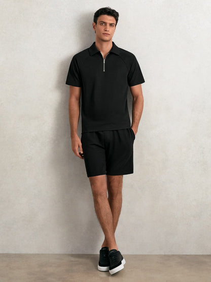 Reiss Textured Drawstring Shorts in Black