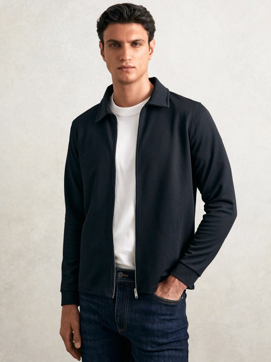 Reiss Textured Zip Through Overshirt in Navy