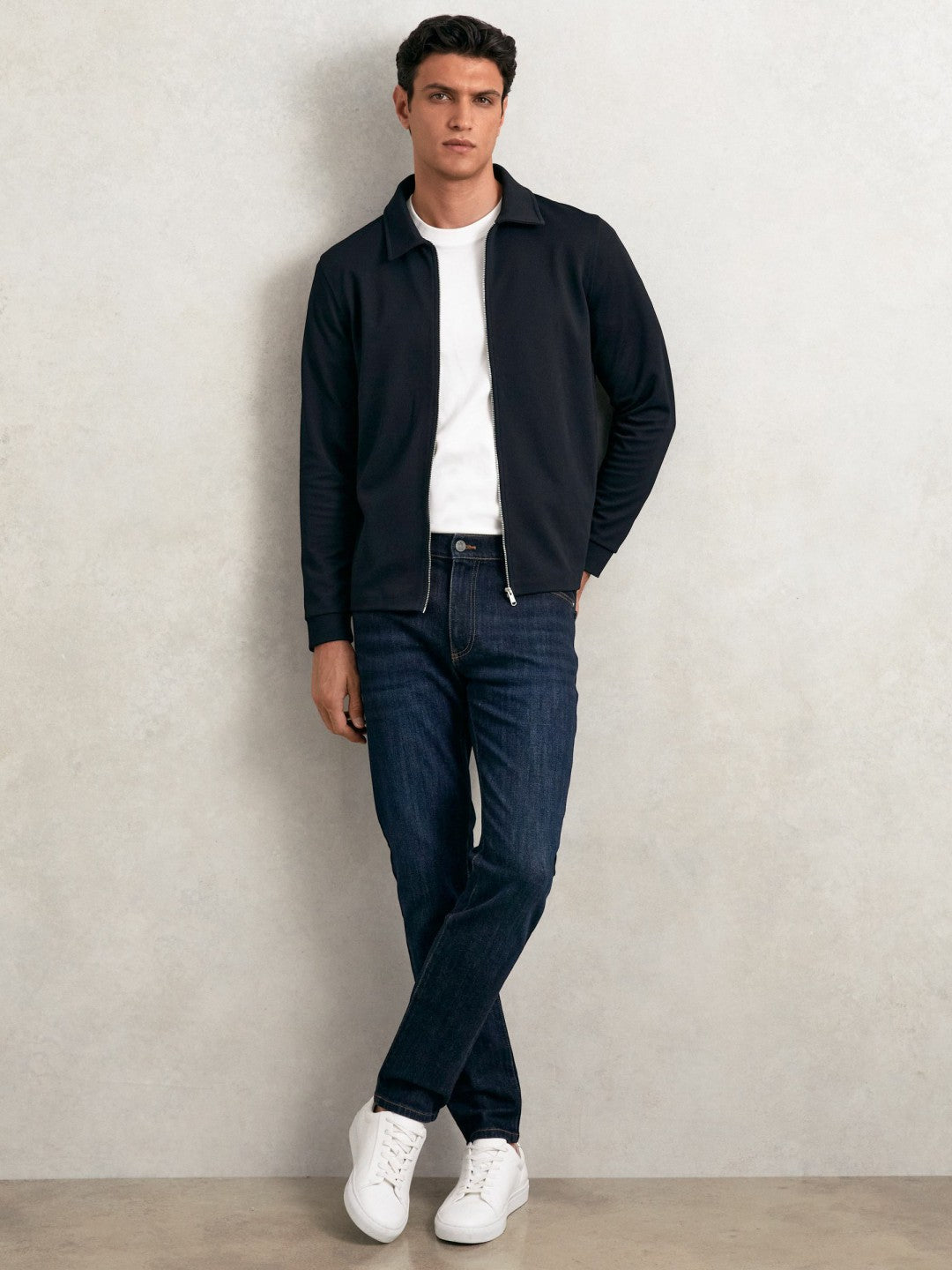 Reiss Textured Zip Through Overshirt in Navy