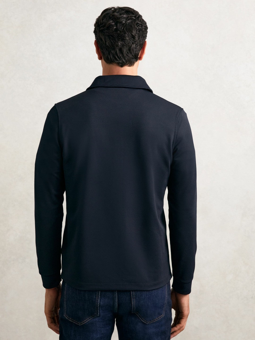 Reiss Textured Zip Through Overshirt in Navy
