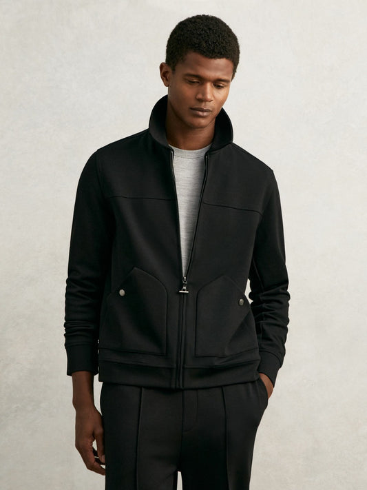 Reiss Interlock Zip Through Overshirt in Black