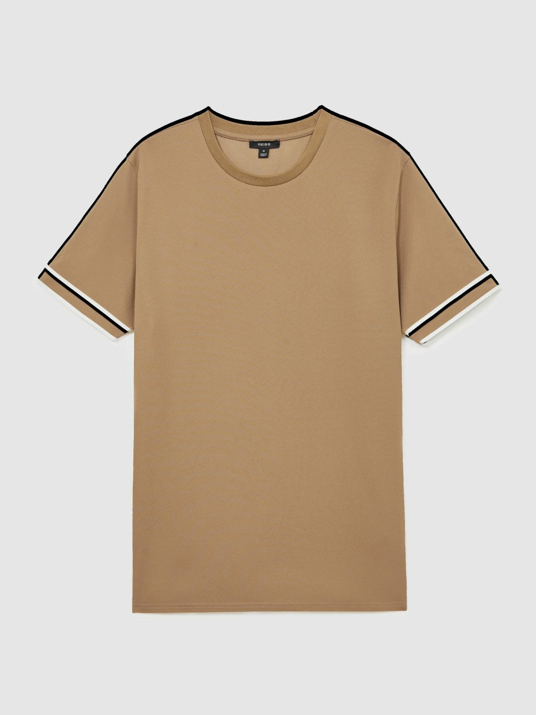Reiss Textured Crew-Neck Tipped T-Shirt in Camel Brown