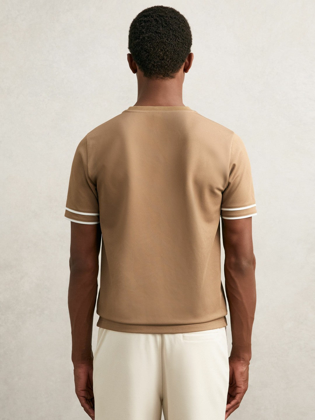 Reiss Textured Crew-Neck Tipped T-Shirt in Camel Brown