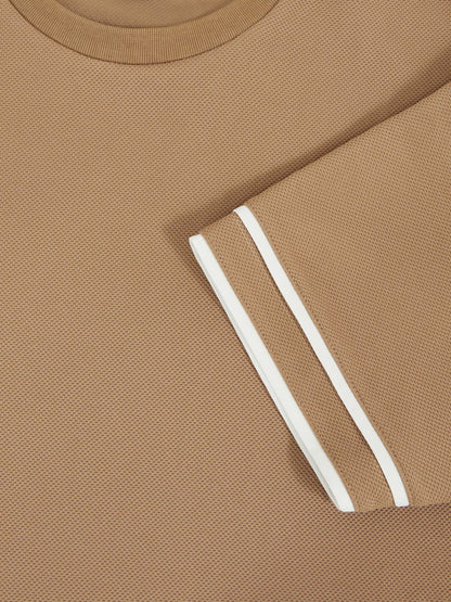 Reiss Textured Crew-Neck Tipped T-Shirt in Camel Brown
