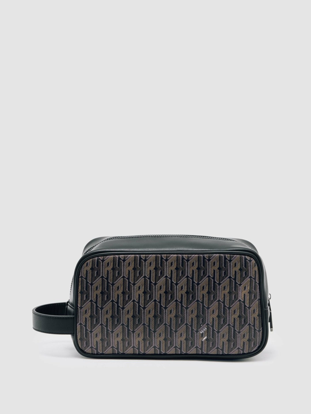Reiss Coated Canvas Monogram Wash Bag in Grey Multi