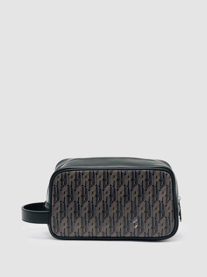 Reiss Coated Canvas Monogram Wash Bag in Grey Multi
