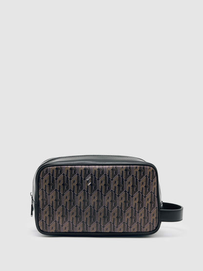 Reiss Coated Canvas Monogram Wash Bag in Grey Multi
