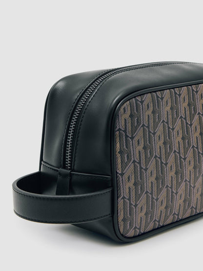 Reiss Coated Canvas Monogram Wash Bag in Grey Multi