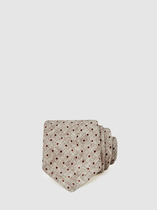 Reiss Wool-Cotton Polka-Dot Tie in Grey Melange