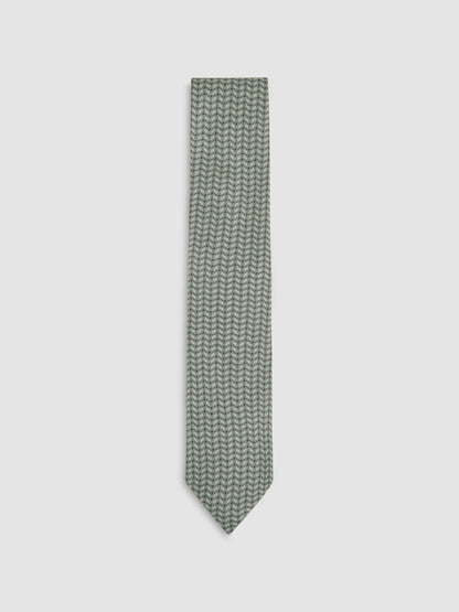 Reiss Silk Geometric-Chain Print Tie in Sage