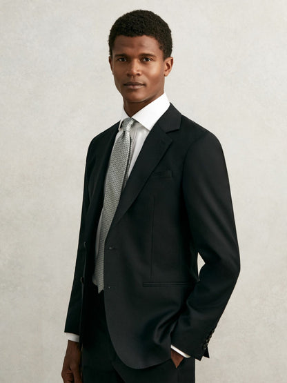 Reiss Silk Geometric-Chain Print Tie in Sage