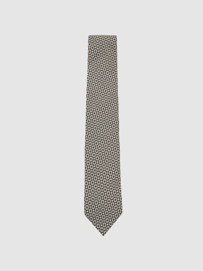 Reiss Silk Geometric-Print Tie in Chocolate Brown Multi