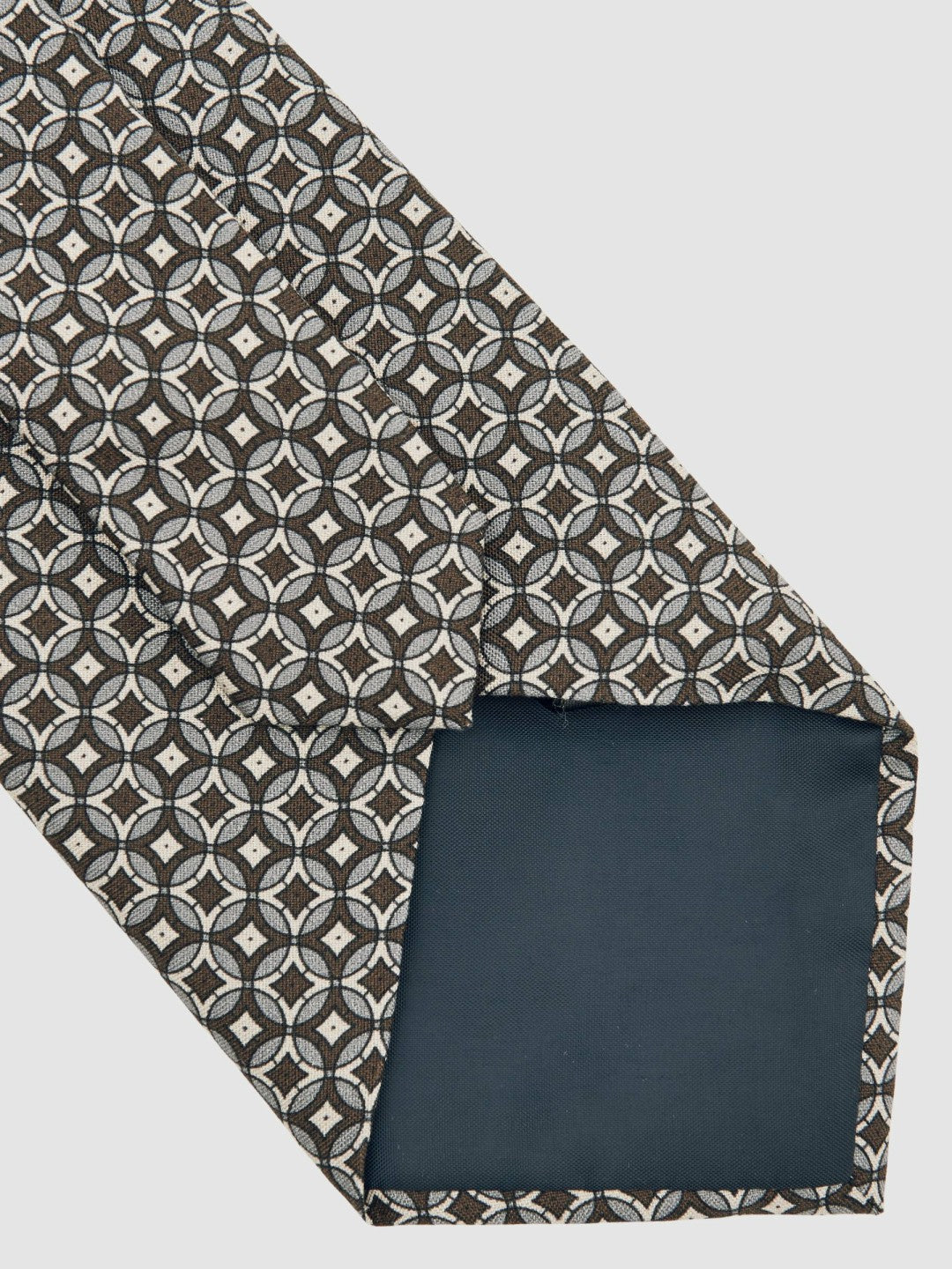 Reiss Silk Geometric-Print Tie in Chocolate Brown Multi