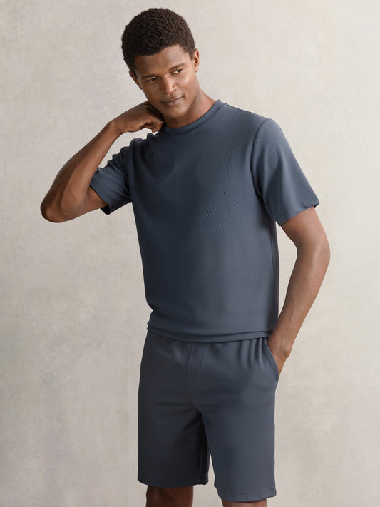 Reiss Textured Crew-Neck T-Shirt in Airforce Blue