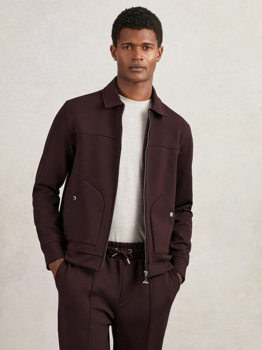Reiss Interlock Zip Through Overshirt in Cherry Red