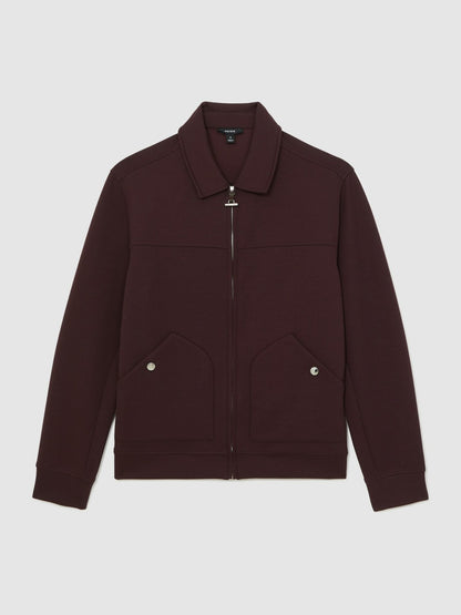 Reiss Interlock Zip Through Overshirt in Cherry Red