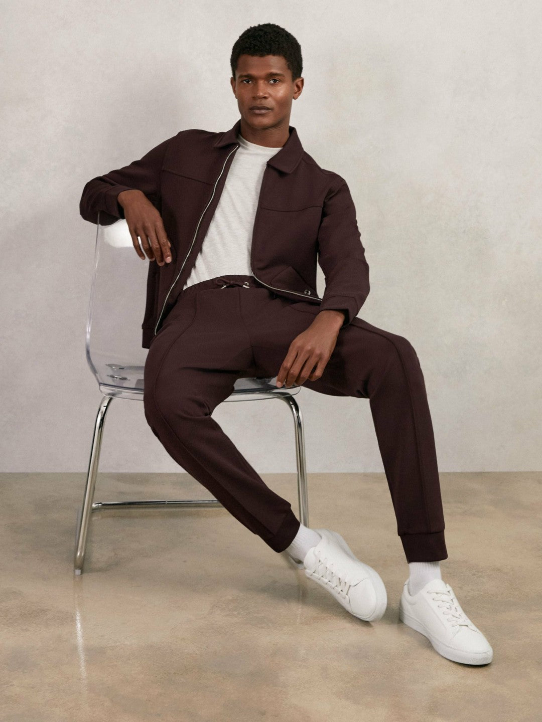 Reiss Interlock Zip Through Overshirt in Cherry Red
