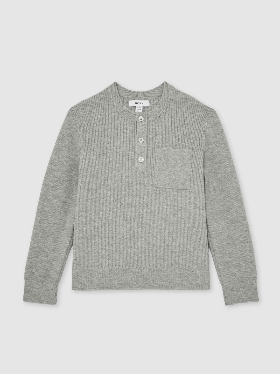 Reiss 13-14 yrs Cotton-Blend Rib-Knit Henley Top in Mid Grey Melange