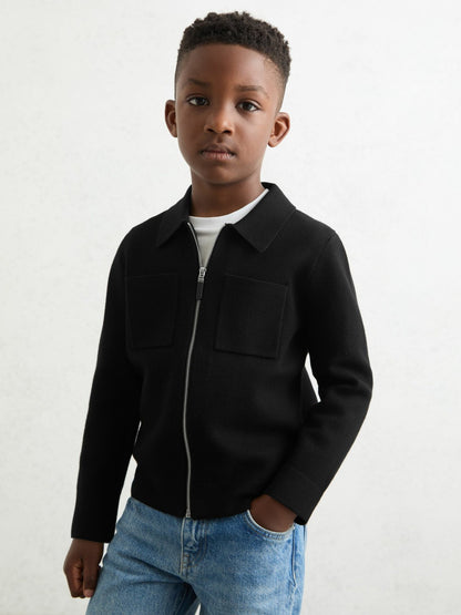 Reiss 3-9 yrs Knitted Zip-Through Cardigan in Black