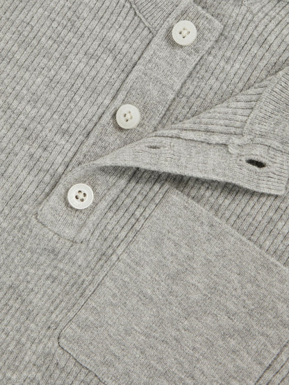 Reiss 3-9 yrs Cotton-Blend Rib-Knit Henley Top in Mid Grey Melange