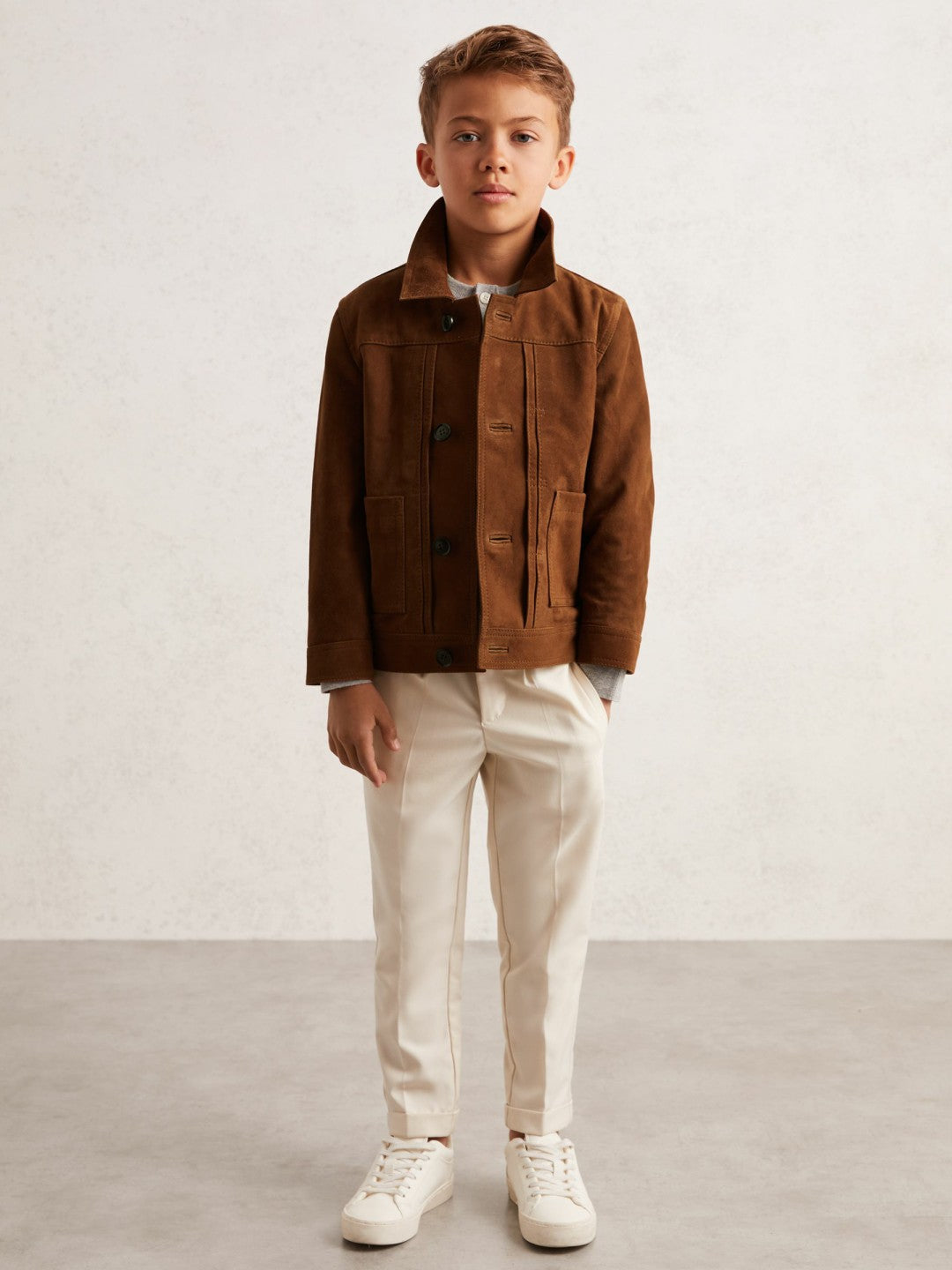 Reiss 13-14 yrs Suede Worker Jacket in Tobacco Brown