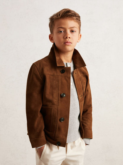 Reiss 13-14 yrs Suede Worker Jacket in Tobacco Brown