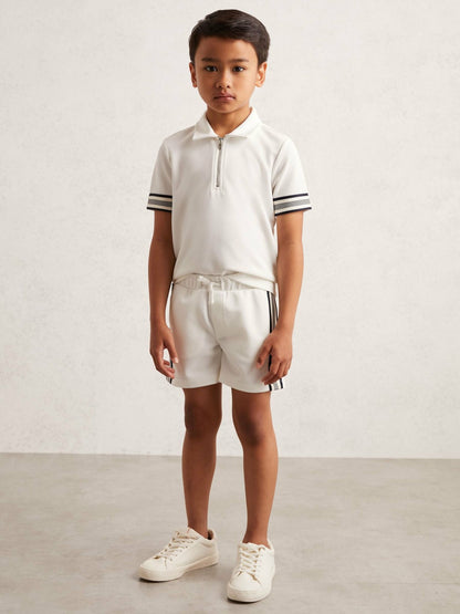 Reiss 9-13 yrs Side Stripe Textured Shorts in White