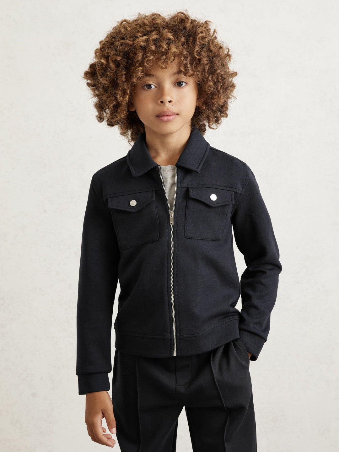 Reiss 3-9 yrs Interlock Zip Through Overshirt in Navy Blue