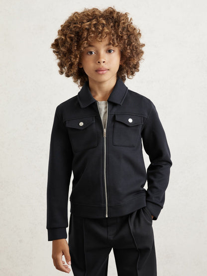 Reiss 3-9 yrs Interlock Zip Through Overshirt in Navy Blue
